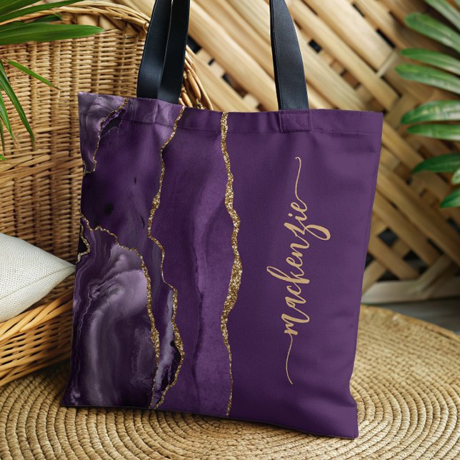 Tote Bag Signature personnalisée Purple Gold Agate (Créateur téléchargé)