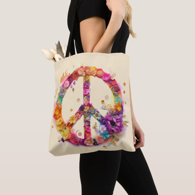 Tote Bag Signe de Paix Bohème Hippy 60s 70s (De près)