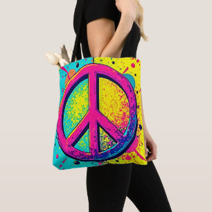 Tote Bag Signe de Paix Rétro Coloré