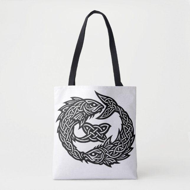 Tote Bag Signe des Poissons Celtique à Double-Courant | Bur (Devant)