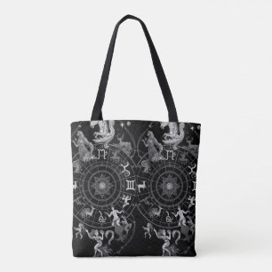 Tote Bag Signes astrologiques du zodiaque noir et blanc sur
