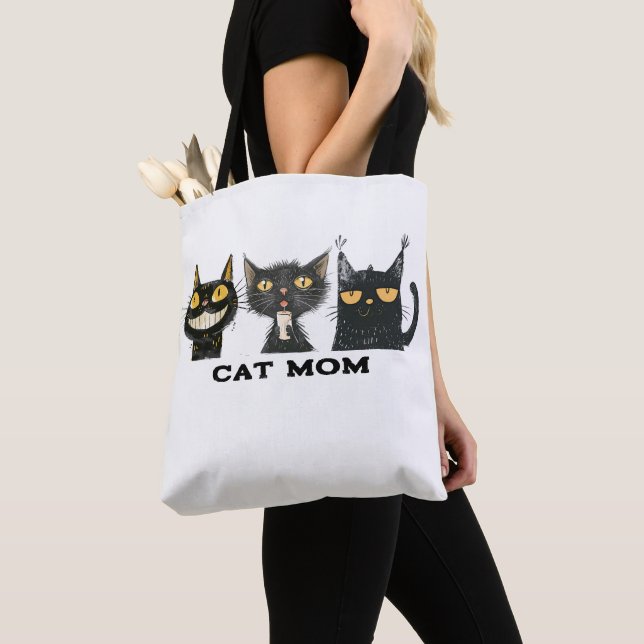 Tote Bag Silencieux Cat Trio Chat Maman (De près)
