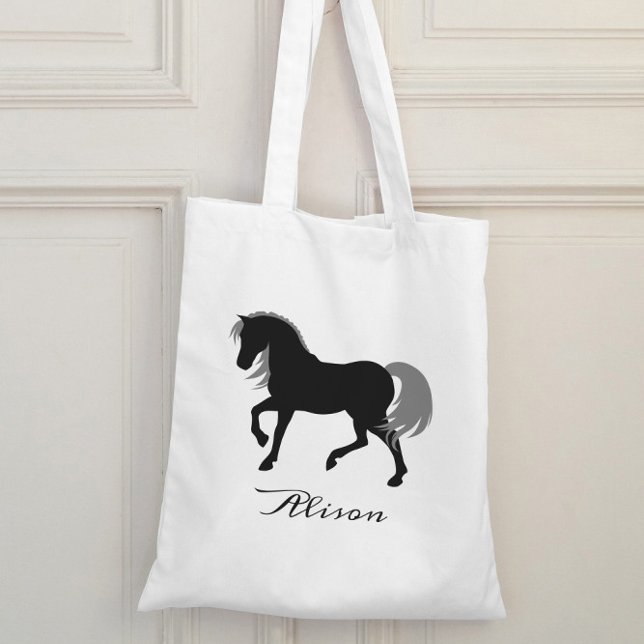 Tote Bag Silhouette animale élégante Cheval noir personnali (Créateur téléchargé)