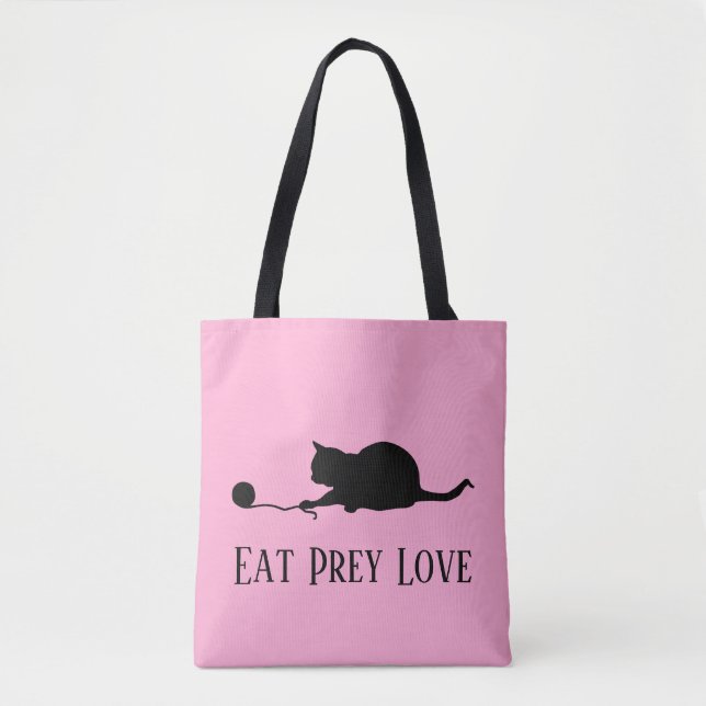 Tote Bag Silhouette de chat en jeu "Mange l'amour de la pro (Devant)