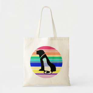 Tote Bag Silhouette de chat et de chien sur bandes colorées