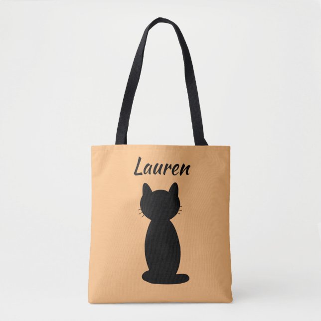 Tote Bag Silhouette de chat noir personnalisé (Devant)
