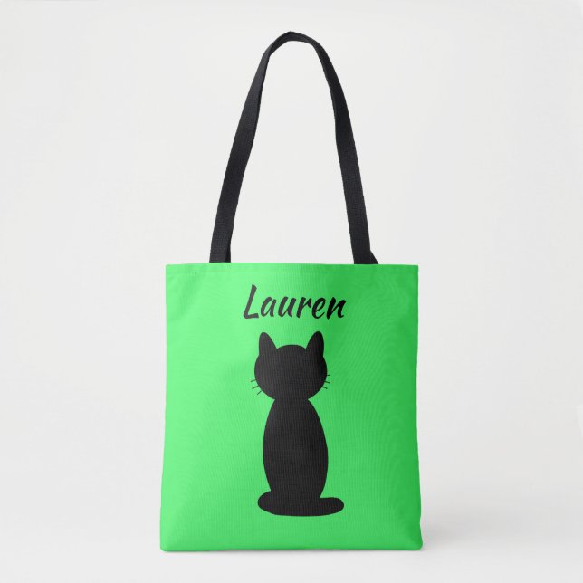 Tote Bag Silhouette de chat noir personnalisée  (Devant)