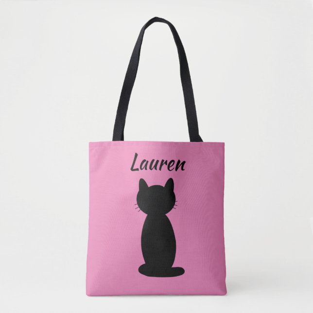 Tote Bag Silhouette de chat noir personnalisée  (Devant)
