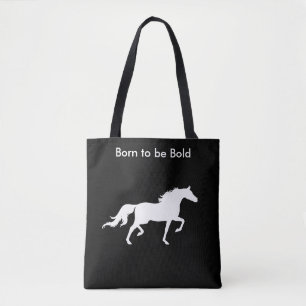 Tote Bag Silhouette de cheval blanc gras sur fond noir
