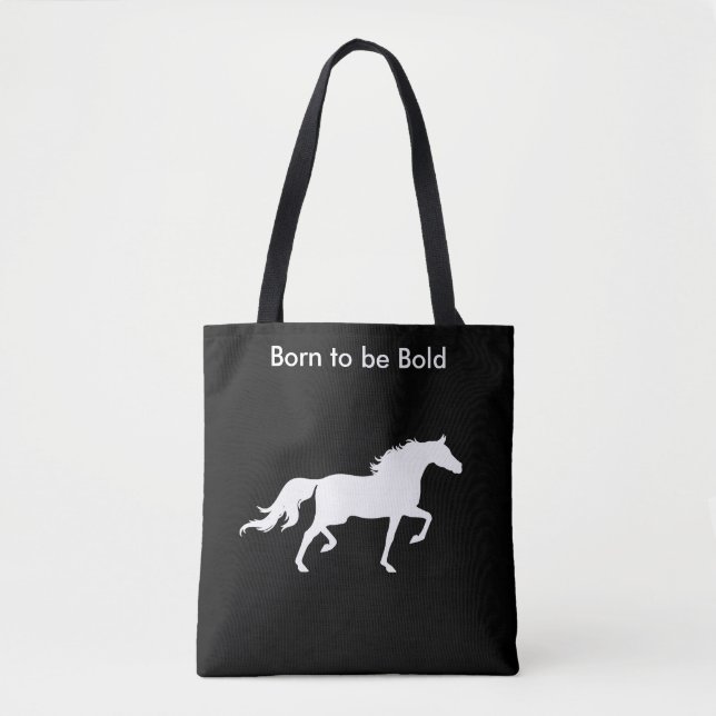 Tote Bag Silhouette de Cheval Blanc Gras sur Noir (Devant)