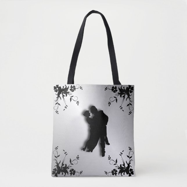 Tote Bag Silhouette de danseurs de tango 1 argent (Devant)