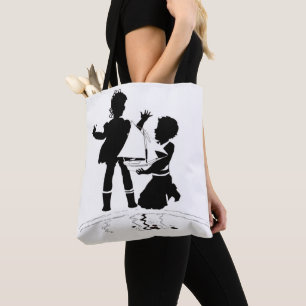 Tote Bag silhouette de fille et garçon et bateau modèle