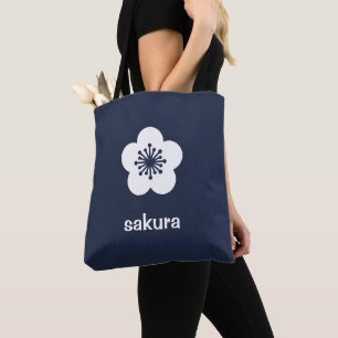 Tote Bag Silhouette de fleur de Sakura blanche - Navy