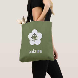 Tote Bag Silhouette de fleur de Sakura blanche - Olive
