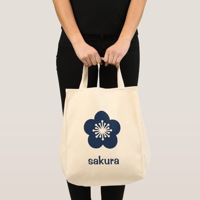 Tote Bag Silhouette de fleur de Sakura bleu marine (Devant (produit))