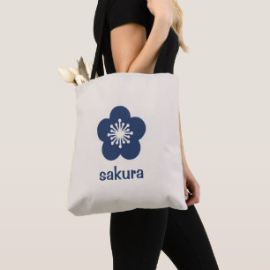 Tote Bag Silhouette de fleur de Sakura bleu marine - Neutre