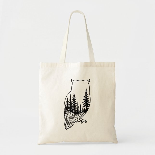 Tote Bag Silhouette de hibou avec scène forestière (Devant)
