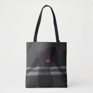 Tote Bag Silhouette de la femme, Coeur des fleurs et texte 