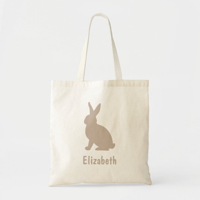 Tote Bag Silhouette de lapin assis beige avec nom Pâques (Devant)