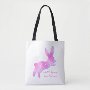 Tote Bag Silhouette de lapin rose pour une baby shower pers