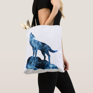 Tote Bag Silhouette de loup hurlant à la fumée scintillante
