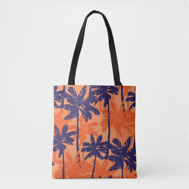 Tote Bag Silhouette de palmier bleu, arrière - plan orange (Devant)