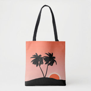 Tote Bag Silhouette de palmier contre fond orange couché de
