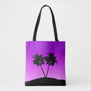 Tote Bag Silhouette de palmier, violet crépusculaire avec é