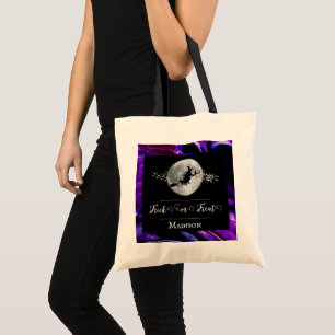 Tote Bag Silhouette de sorcière violette Halloween Trick ou
