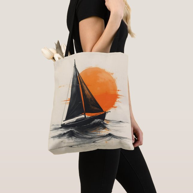 Tote Bag Silhouette du bateau à voile Sunrise (De près)