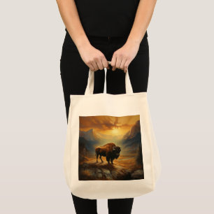 Tote Bag Silhouette du coucher de soleil de bison de buffle