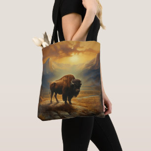 Tote Bag Silhouette du coucher de soleil de bison de buffle
