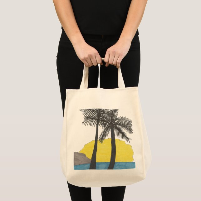 Tote Bag Silhouette du lever du soleil du palmier (Devant (produit))