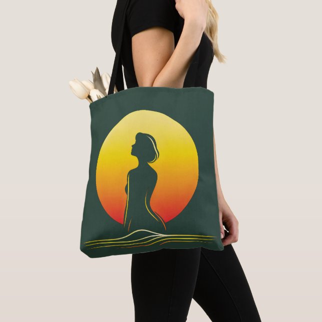 Tote Bag silhouette féminine de coucher de soleil rétro (De près)