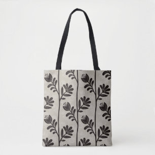Tote Bag Silhouette Floral En Fleurs L fleurs noires