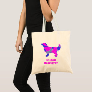 Tote Bag Silhouette Golden Retriever Hot Pink & Blue