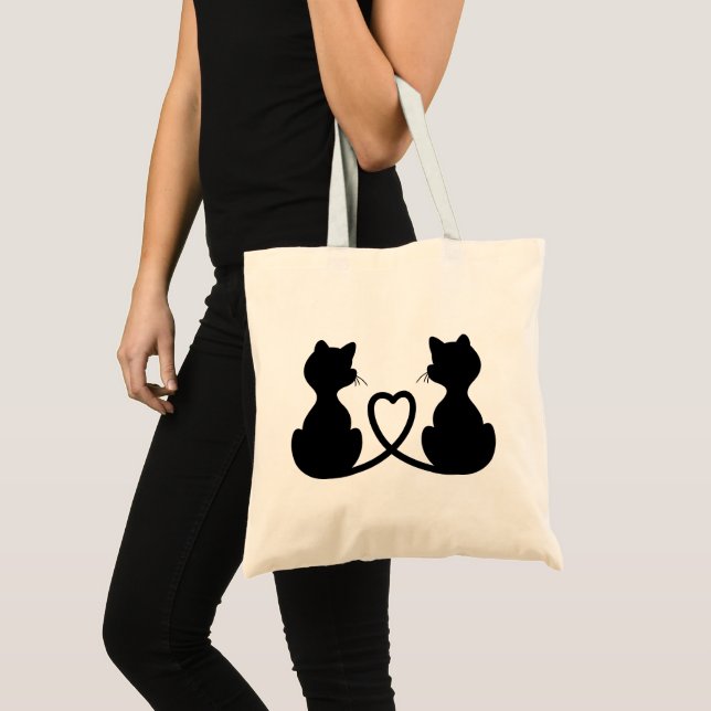 Tote Bag Silhouette Noire De Deux Chats En Amour (Devant (produit))