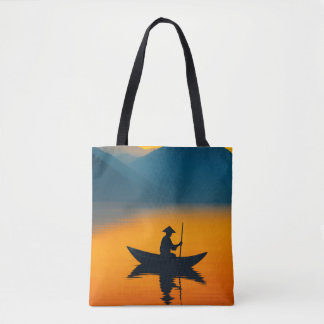 Tote Bag Silhouette of a Boatman at Sunset – Asian Minimali