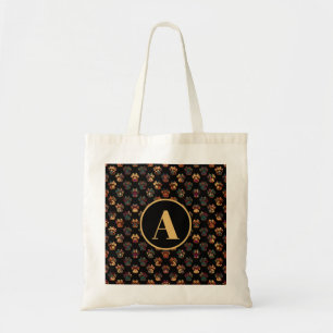 Tote Bag Silhouette Paw Animal Thanksgiving Monogramme noir