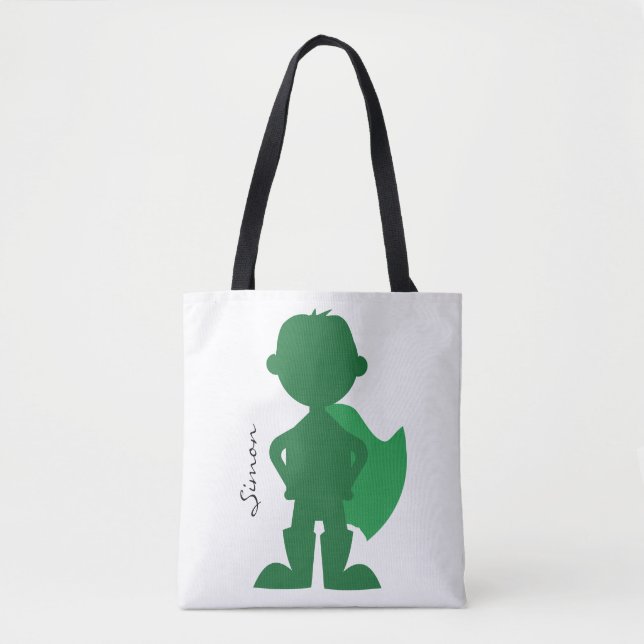 Tote Bag Silhouette personnalisée moderne de garçon vert de (Devant)