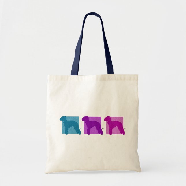 Tote Bag Silhouettes colorées de Bedlington Terrier (Devant)