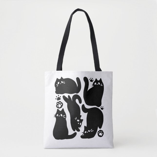 Tote Bag Silhouettes de chat noir - Design Feline mignon (Devant)