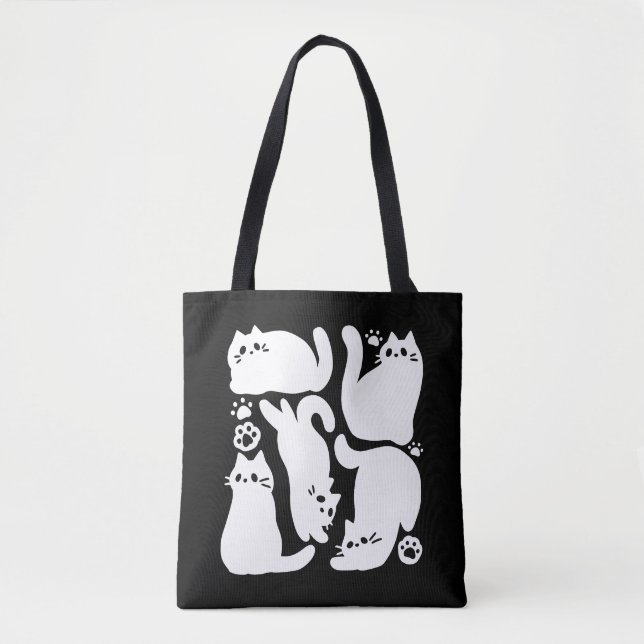 Tote Bag Silhouettes de chaton blanc - Design Feline mignon (Devant)