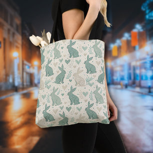 Tote Bag Silhouettes de lapin simples vintage à motif de cœ