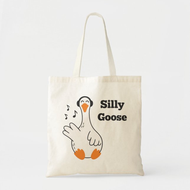 Tote Bag Silly Goose Wearing Headphones – Cute Funny Goose (Devant)