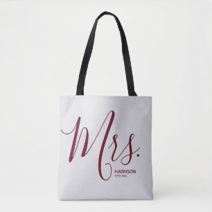 Tote Bag Silver & Burgundy Texte Moderne Personnalisé Mme