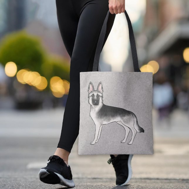 Tote Bag Silver Sable Allemand Berger mignon Cartogramme Ch (Please note: This image is a digital mockup. The product may not be in scale.)