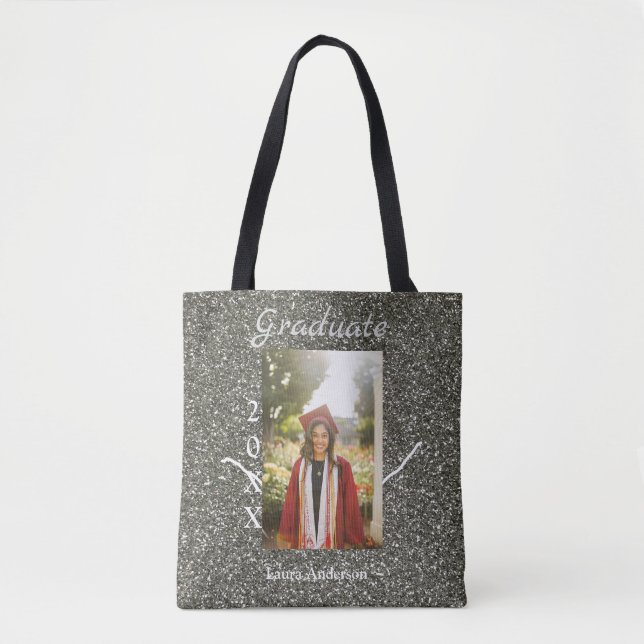 Tote Bag Silverglitter photo graduation ajouter nom classe  (Devant)
