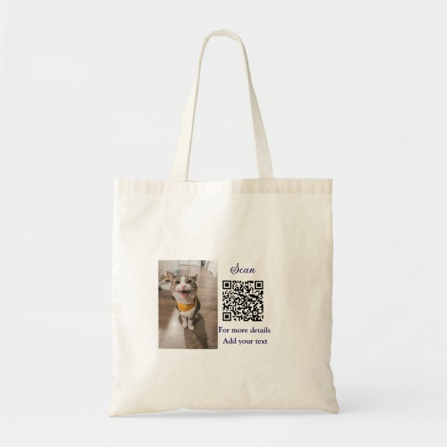 Tote Bag Simple animal name details QR code add text photo (Devant)