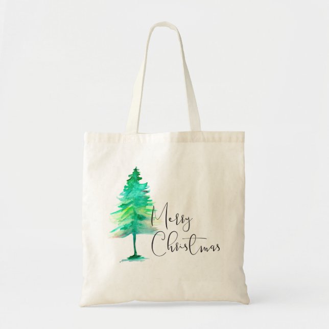 Tote Bag Simple, aquarelle sapin de Noël (Devant)